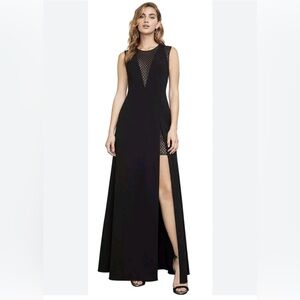 BCBGMaxAzria Valentine Black Metallic Burnout Stretch Crepe Maxi Dress